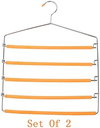 SharPlus Non-slip Foam Padded Slacks Hangers, 4 Tier Swing Arm, Chrome Finish, Set of 2, Orange