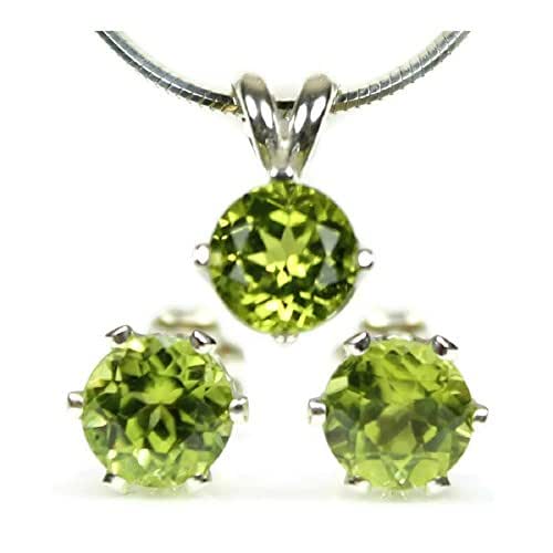 Peridot Jewelry Set Earrings and Necklace 925 Sterling