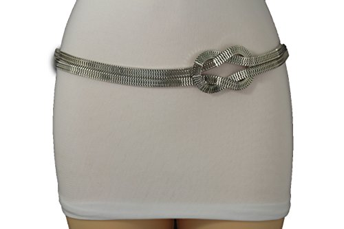 TFJ Women Fashion Belt Mesh Silver Metal Hip High Waist Infinity Braided Plus M L XL