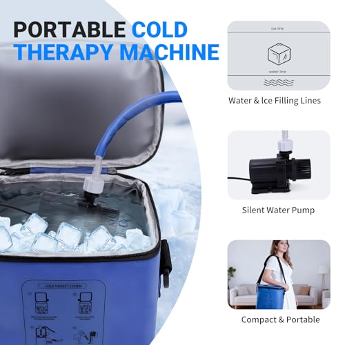 Fiveoffo Cold Therapy Machine, Programmable Timer Ice Machine for Knee After Surgery, Portable Knee Ice Machine with Quiet Pump, Continuous Cold Flow, 12H Cooling, Knee Replacement, Swelling Reduction