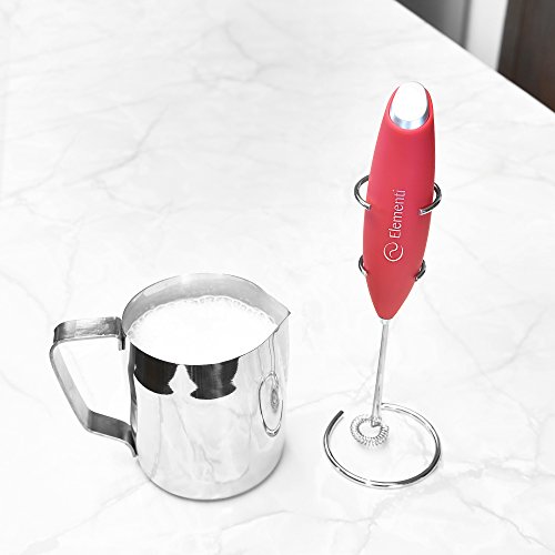 Elementi Milk Frother Electric & Matcha Mixer - Mini Electric Whisk for Coffee - Frother for Coffee - Milk Frother Handheld - Coffee Stirrers Electric Mini - Gadgets for Home (Red)
