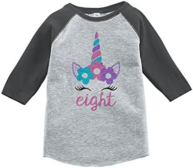 Kids Eighth Birthday Unicorn Raglan Tee Grey