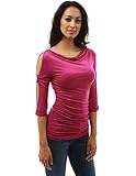 PattyBoutik Women's Cut Out 3/4 Sleeve Cowl Neck Ruched Blouse (Rose S)