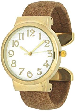 Fashion Watch Wholesale Ladies Cuff Bangle with Cork Band and Large Numbers (Cork)