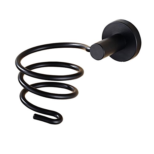 Aothpher Modern Wall Mounted Stainless Steel Bathroom Hair Dryer Holder for Bath, Matte Black