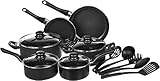 AmazonBasics 15-Piece Non-Stick Kitchen Cookware Set - Pots, Pans and Utensils