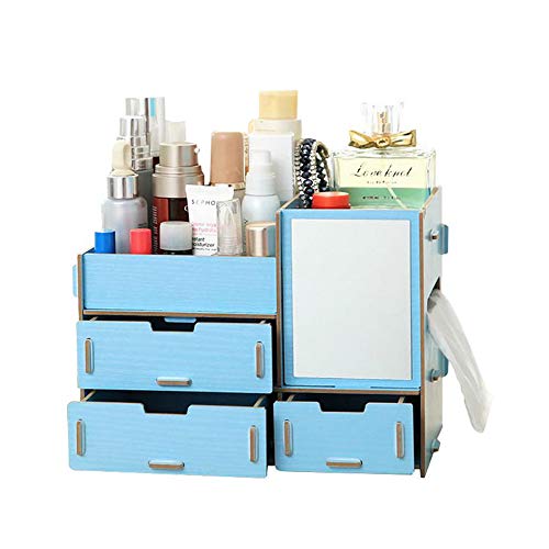 B&S Feel Fashion Diy Wooden Makeup Storage Display Box 3 Drawers Jewelry Cosmetics Storage Organizer With Mirror (9499990385920)