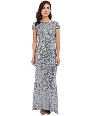 Women's Cap-Sleeve Sequin Gown
