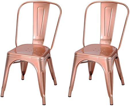 Asense 33 inch Metallic Paint Tolix Style Dining Chair(Set of Two) (Rose Gold)