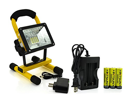 Intsun Portable Cordless 24 leds 30W 2400LM 3 modes CREE XM-L Rechargeable LED RGB Flood Spot Light with 3-Pieces 18650 3.7V Rechargeable Lithium Battery