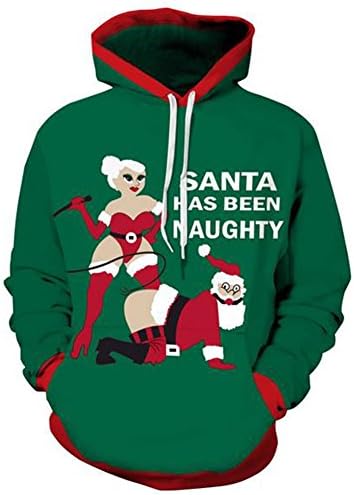 SgaSong Women's 3D Spoof Santa Claus Digital Printing Pullover Hoodie Sweatshirt Cool Outwear Coat S/M