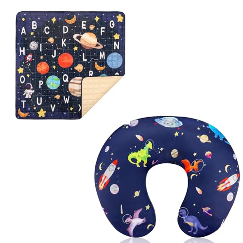 Baby Play Mat for Floor, GFU Non-Slip 50x50 Playpen Mat & GFU Nursing Pillow Cover, Newborn Breastfeeding Pillow Case for Boys and Girls