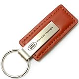 Genuine Brown Leather Rectangular Silver Range Rover Logo Key Chain Fob Ring