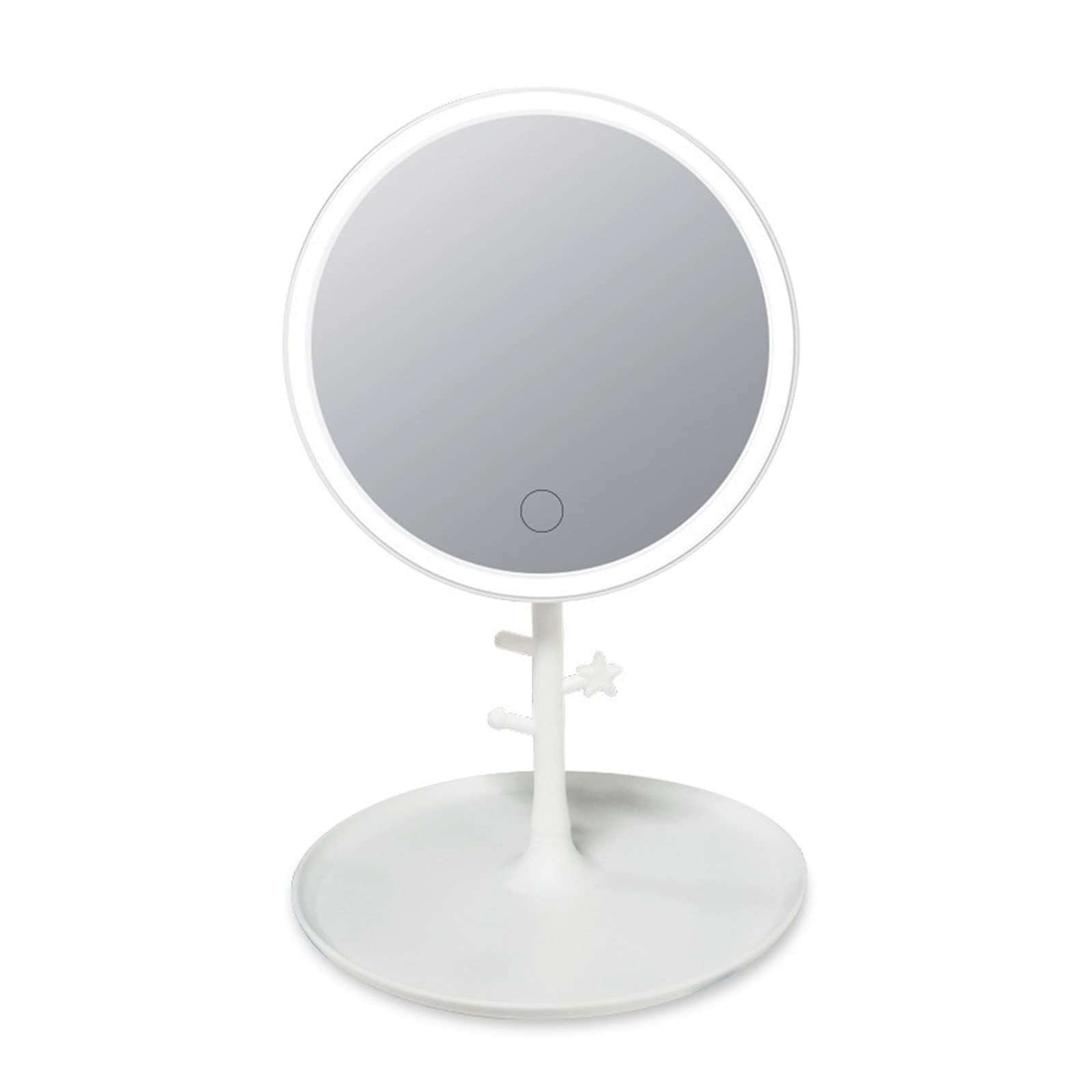 GRSTREE Make Up Mirror with LED Light, Rechargeable Touch Dimming Detachable Portable Table Mirror, 3 Color Light Brightness Adjustable (Round)