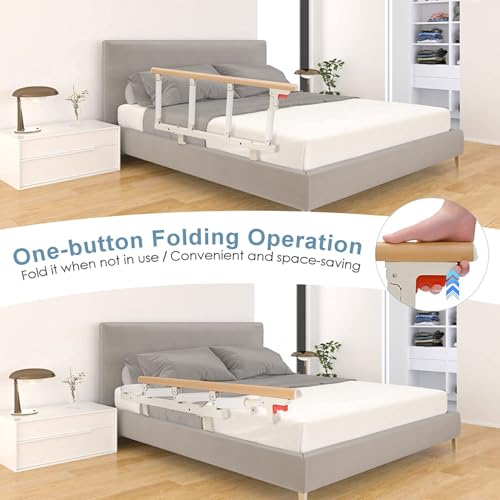 Thalyrnn Folding Bed Grid for Elderly 97 x 40 cm, Bed Safety Grid with Handle for Most Beds, Fall Protection and Bed Restriction for Elderly and