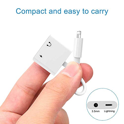 Headphones Adaptor for iPhone Xs/Xs Max/XR/ 8/8Plus/X(10)/7/7Plus to 3.5mm Jack Converter Car Charge Accessories Cables & Audio Connector 2 in 1 Earphone Splitter Adaptor Support All iOS Syste -White
