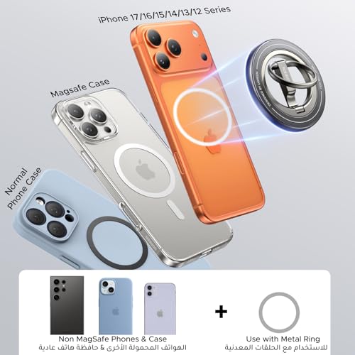 UGREEN Double-Sided Magnetic Phone Ring Holder features a strong 11N magnetic force, 360° rotation, a portable design, and compatibility with iPhone 17/16/15/14/13 MagSafe Phones Samsung Galaxy