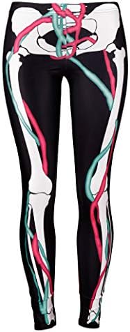 Awowo Human Skeleton Printed Workout Highwaist Leggings Trendy Design Ankle Length Elastic Tights Halloween Costumes