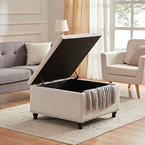 Tbfit Large Square Storage Ottoman Bench, Tufted Upholstered Coffee
