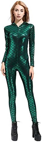 SAINDERMIRA Women's Sexy Metallic Fish Scale Mermaid Bodysuit Shiny Unitard Costumes