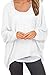 UGET Women's Oversized Baggy Tops Off Shoulder Loose Fitting Pullover Casual Blouse T-Shirt Sweater Long Batwing Sleeve Medium White