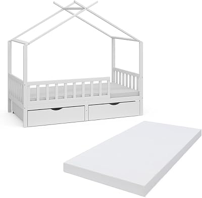 VitaliSpa Franka White House Bed 80x160 cm with 2 Drawers & Mattress