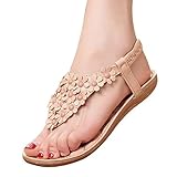 Maybest Women Bohemia Style Flower Beads T-Strap Flip Flop Flats Slip On Thong Sandals