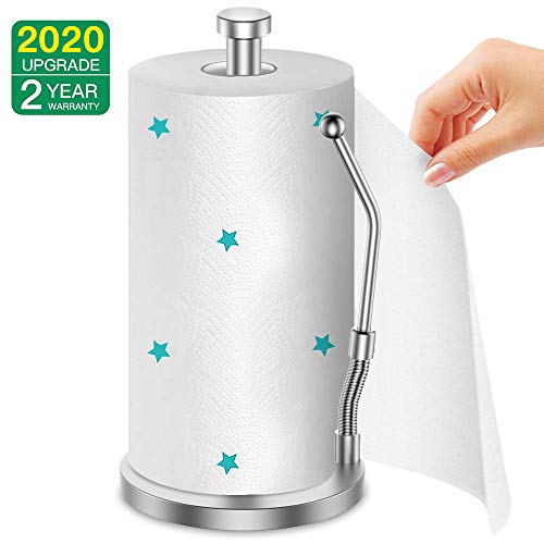 AmazeFan Paper Towel Holder Vertical Design with Long Spring, Food Grade 304 Stainless Steel, Drawing Process, One-Handed Operation, Multi-Functional Paper Towels, 2 Year Full-Refund