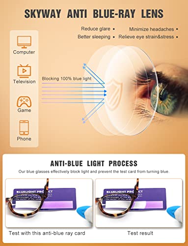 SKYWAY 5 Pack Reading Glasses Blue Light Blocking, Stylish Eyeglasses Women Men （+3.0）