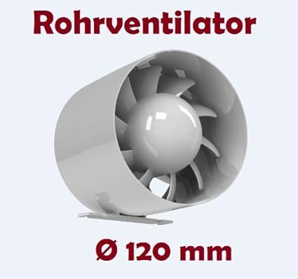 Kanal Rohrventilator Rohreinschub Abluft Lüfter Rohr Ventilator Leise Ø 120 mm 12 cm Kugellager Rohrlüfter 16W - 158m³