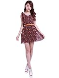 Allegra K Women Stretchy Self Tie Bowknot Shoulder Flower Print V-Neck Dress