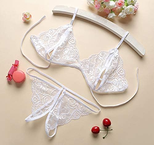 XTXZL Erotic underwear Women's sexy underwear sexy tulle lace bow thong open transparent lip temptation T pants, white,one size