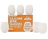Silicone Wine Glasses - Set of 6 - Unbreakable Outdoor Rubber Wine Cups: 14 oz, Clear Silicone. 100% Dishwasher Safe - Shatterproof Glass for Travel, Outdoor, Picnic, Pool, Camping