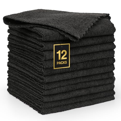 Photo 1 of SOOWASH Microfiber Cleaning Cloths 12 Pack 16"x16" Reusable Rags Lint Free Quick Dry Ultra Absorbent Scratch Free Washable Reusable Rags Black Kitchens Home Car School (Black 12 Pack 16"x16")