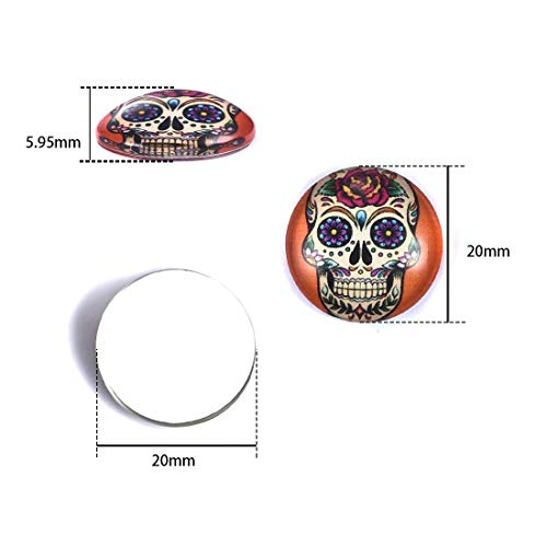 LANBEIDE 50PCS 20mm Mixed Color Mosaic Skull Printed Glass Half Round/Flat Back Dome Cabochons for Jewelry Making Bracelet Pendant Necklace Cufflinks Rings