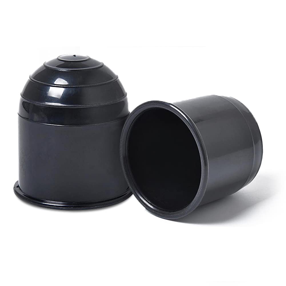YUIP 2 pcs Tow Ball Cover Black, Universal 50mm Tow Bar Ball Cover Cap Towing Hitch Caravan Trailer, Cap Plastic Trailer Hitch Cover Perfect for Trailer Truck Caravan (Plastic)