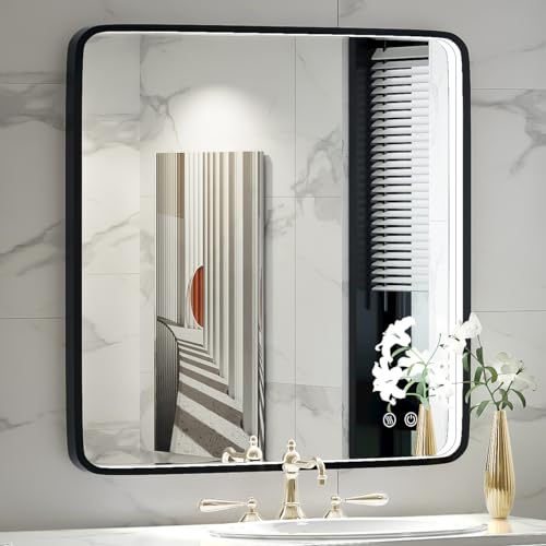FTOTI Lighted Bathroom Mirror 36 Inch Black Frame