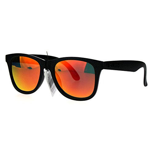 KUSH Sunglasses Unisex Classic Square Textured Black Frame Red Mirror Lens