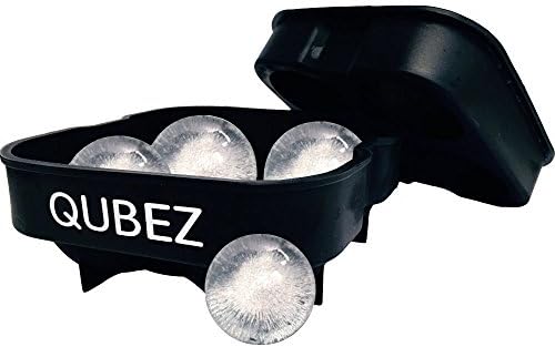 QUBEZ Ice Ball Maker Mold - #1 Premium Silicone Ice Ball Tray Black - Molds 4 X 4.5cm Ice Ball Round Spheres - Four 2" Whiskey Ice Balls for Whiskey, Scotch, Juice and More