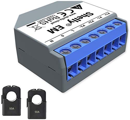 Shelly EM Power Meter with 2 x 50 Amp, Modern Design, Battery Powered, Ammeter