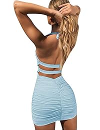 Rozegaga - Mini vestido de mujer con cuello en V y abertura para la cerradura, sin espalda, delgado, con tirantes