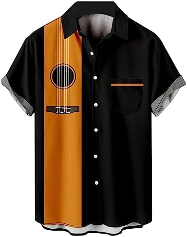 Amazon.com: Men's 50's Retro Short-Sleeve Black Pink Bowling Shirt