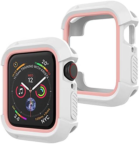 UooMoo Compatible for Apple Watch Series 4/5 case 44mm, TPU Shockproof Rugged Overall-Protective Bumper Cover Replacement for iWatch Women Men Apple Watch Seires 4 Series 5 (44mm,White/Pink)