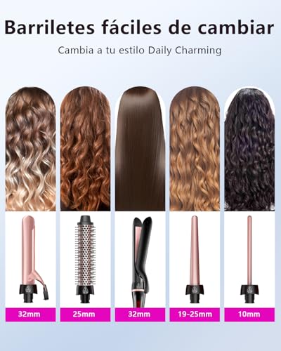 5 in 1 Curling Iron with Heat Brush and Interchangeable Ceramic Barrels (9mm-32mm), Curling Iron Set with Straightening Iron, Instant Heating, Dual Voltage, Gifts for Women