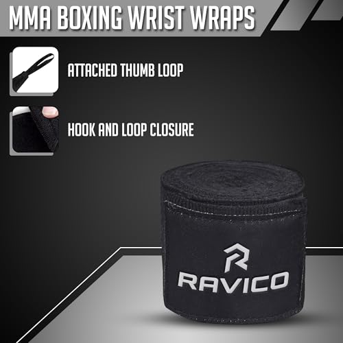 RAVICO Boxing Hand Wraps with Thumb Loop | Premium Cotton Hand Wraps for Boxing, Muay Thai, MMA, Kickboxing, Martial Arts Wraps for Men & Women 4 Meter, 160 Inch (Pair)