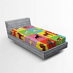 Ambesonne Dogs Fitted Sheet, Colorful Checkered