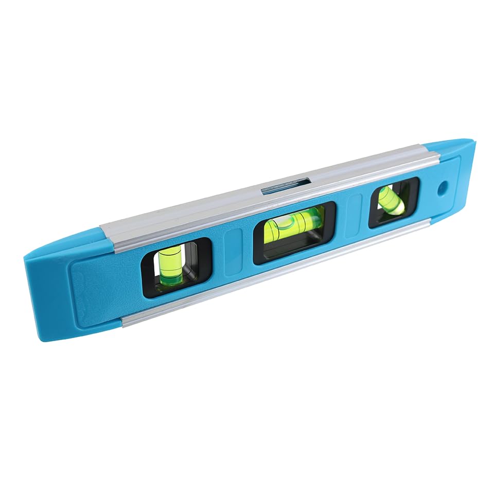 Photo 1 of 9 Inch Torpedo Level Magnetic, Small Leveler Tool with 3 Bubble Vials 45°/90°/180° and Overhead Viewing Window, Shock Resistant Bubble Level V-Groove for Piping and Conduit, Aluminum Alloy Frame