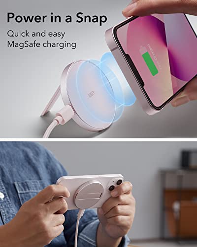 ESR HaloLock Kickstand Wireless Charger, MagSafe-Compatible Charger for iPhone 14/14 Plus/14 Pro/14 Pro Max and 13/12 Series, with 5 ft (1.5 m) Removable Cable, Adapter Not Included, Pink