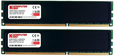 Komputerbay 16GB ( 2 X 8GB ) DDR3 PC3-12800 1600MHz DIMM with Low Profile Black Heatspreaders 240-Pin Dual / Quad Channel RAM Desktop Memory KIT 9-9-9-24 XMP ready
