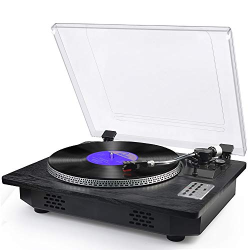 Record Player with Speakers Turntable for Vinyl Records Bluetooth in & Out USB Direct Vinyl to MP3 Recording Belt Drive Professional LP Phonograph Automatic Vintage Solid Record Player, Black